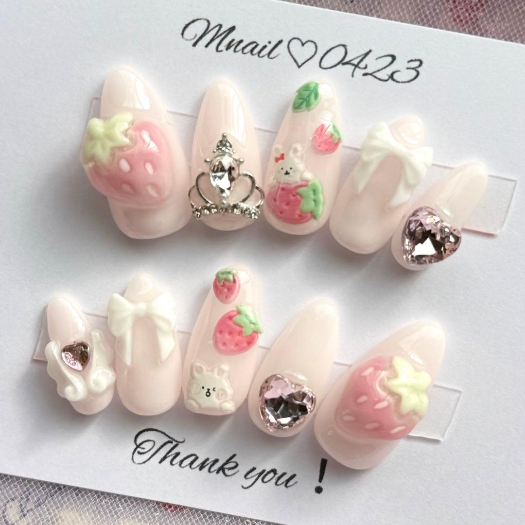 いちご3Dネイル♡ちゅるんとピンクベース A178 - メルカリ