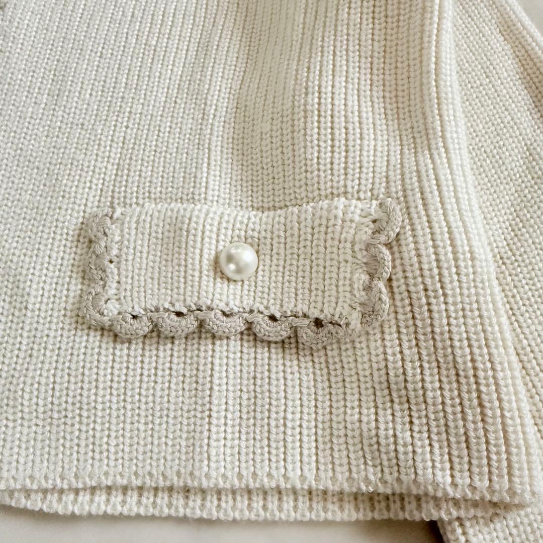 極美品☆ルネ 近年モデル 22AW フーデッドニットカーディガン パール