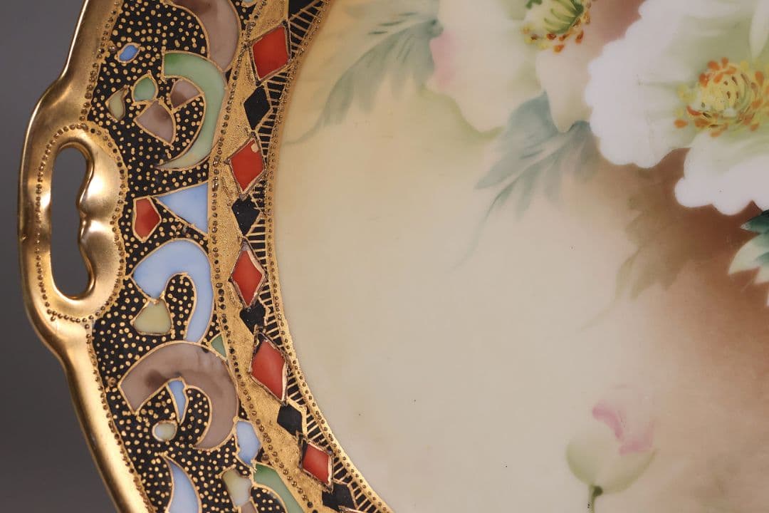 【CM289】オールドノリタケ 花図 プレート 26.5cm 明治 皿 陶磁器