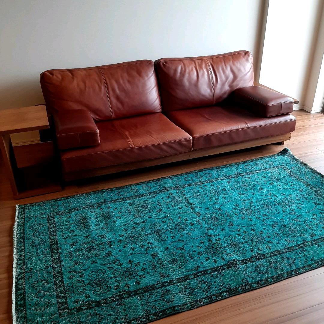 ヴィンテージラグ トルコラグ オーバーダイ ショップ ターコイズブルー