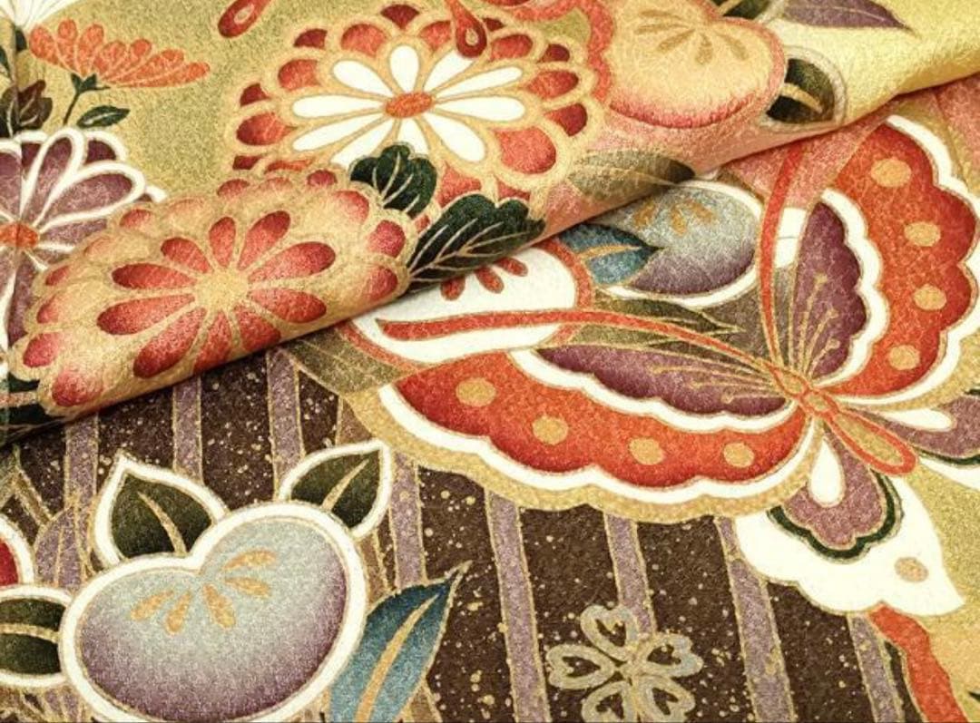 振袖フルセット6点サイズM〜L舞蝶花文 暈し染め