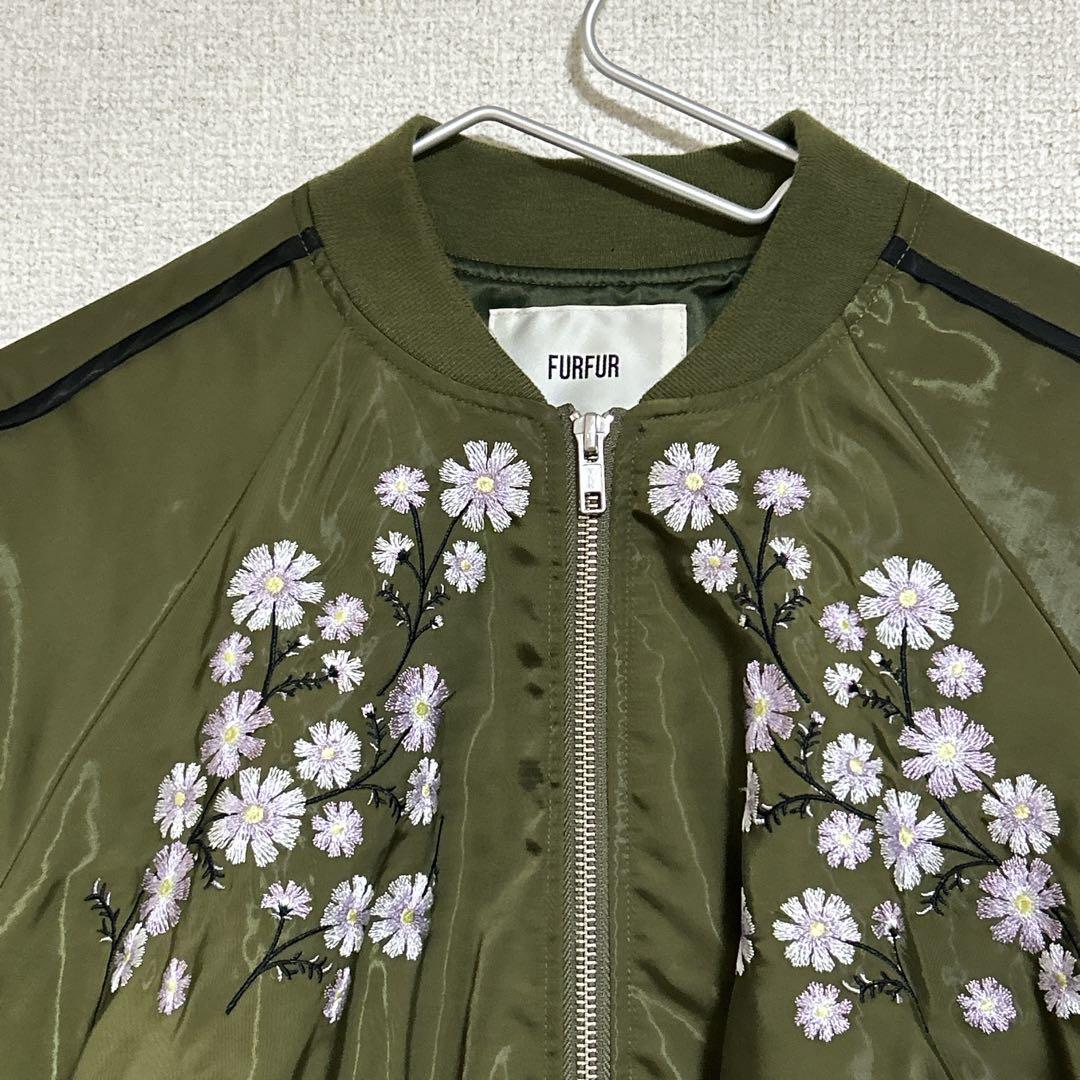 ファーファー フラワー 刺繍スカジャン アウターブルゾン - メルカリ