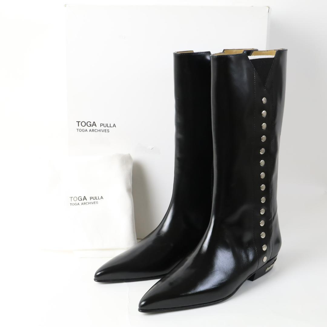 新品 TOGA PULLA サイドゴア レザー ロングブーツ 38