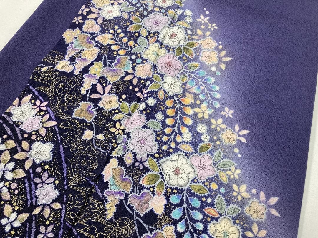 翠山工房 辻が花 絞り やまと誂製 袷 訪問着 正絹 紫 黒 紫紺 1357