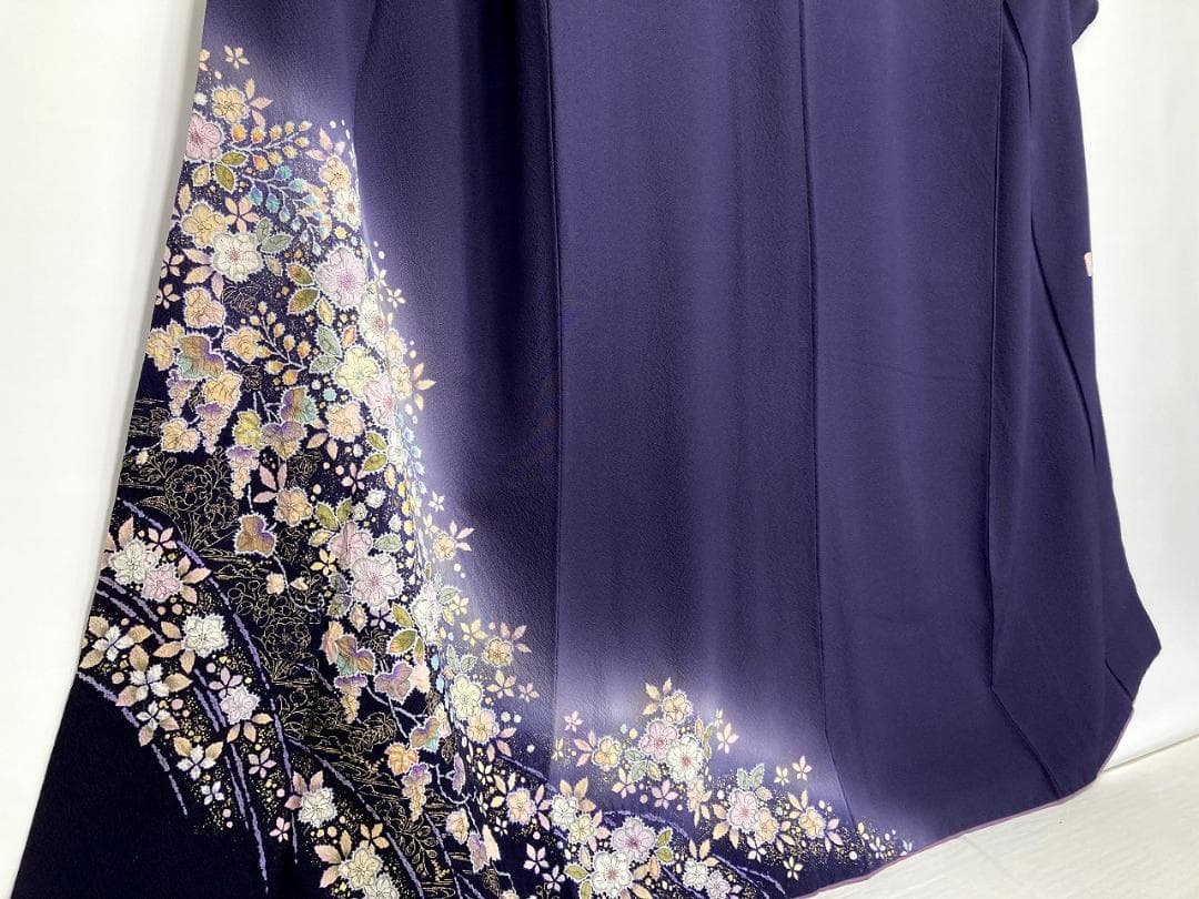 翠山工房 辻が花 絞り やまと誂製 袷 訪問着 正絹 紫 黒 紫紺 1357