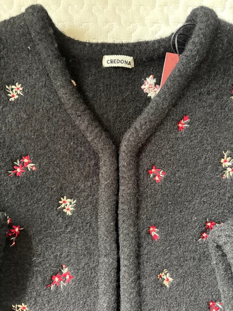CREDONA｜ウールブレンド ブークレ フラワー 刺繍 ニット ジャケット