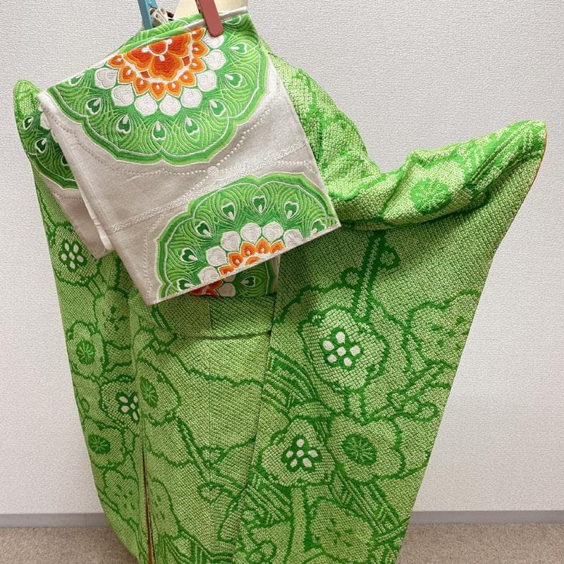 601aj56◎振袖のみ 総絞り ハーフ成人式 十三参り 梅 黄緑◎ - メルカリ