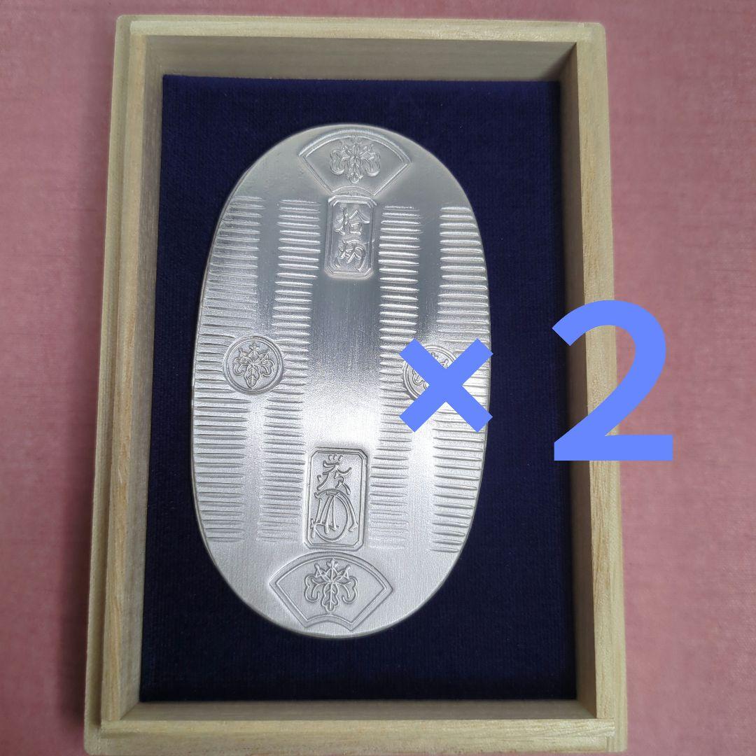 桐箱入純銀造幣局刻印入小判「天保五両判」デザイン純銀小判100g×2