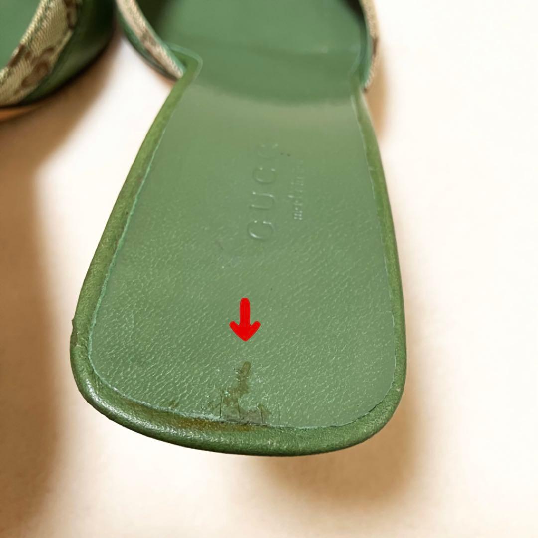 GUCCI グリーン ミュール GGマーク 23.5cm メタル金具付