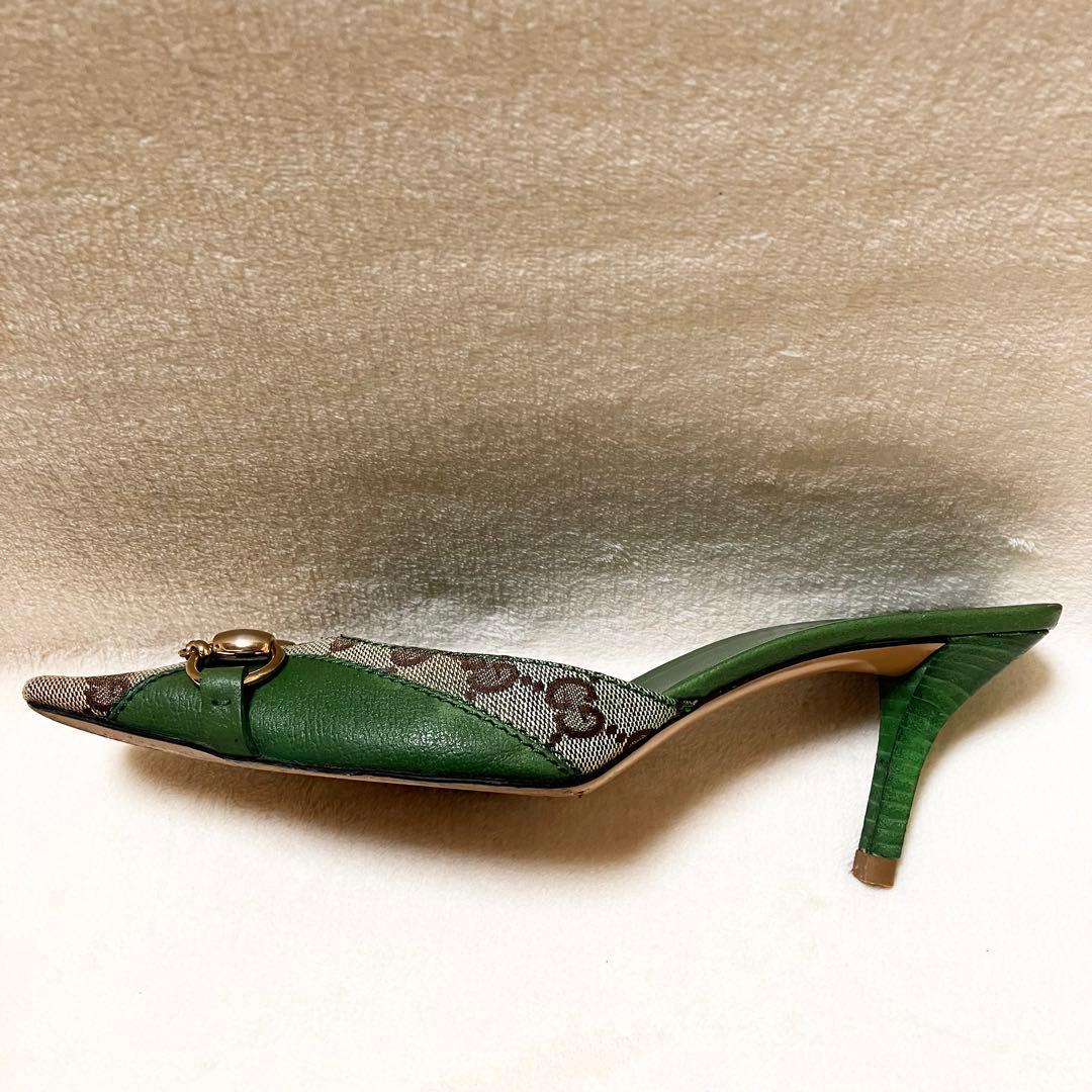 GUCCI グリーン ミュール GGマーク 23.5cm メタル金具付