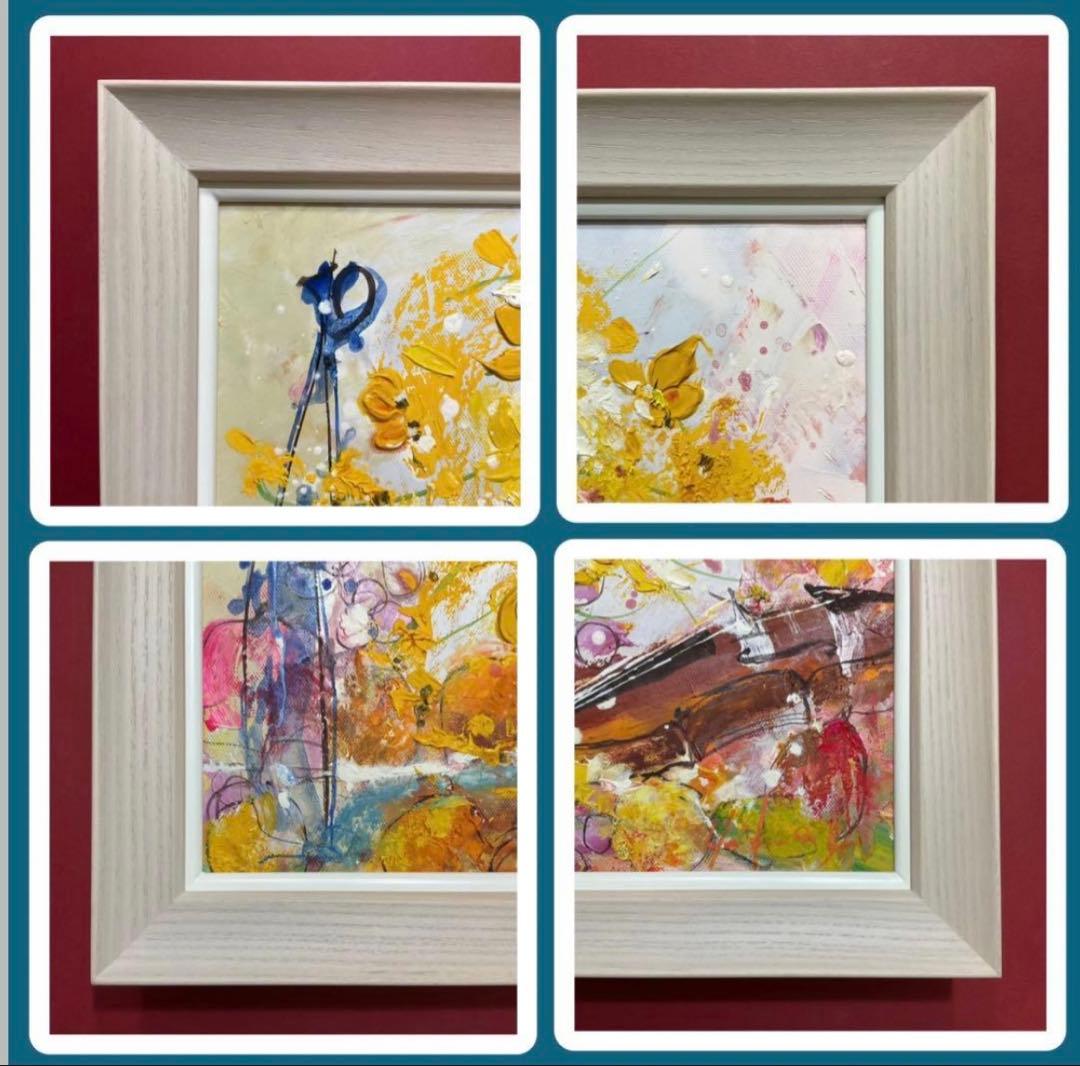 絵画・額縁・油絵・池田秀郎・楽器と花・F4号・美術品・インテリア