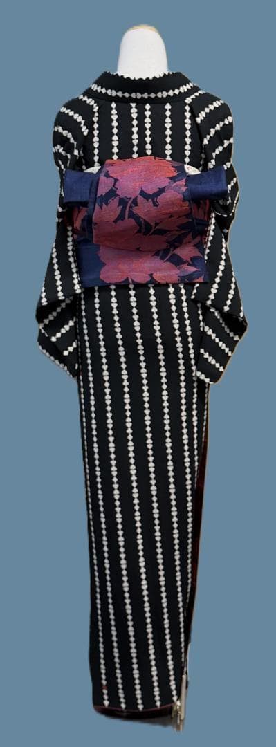 着物12 ふりふ いろはトランプストライプ柄袷着物 黒 身丈165裄丈