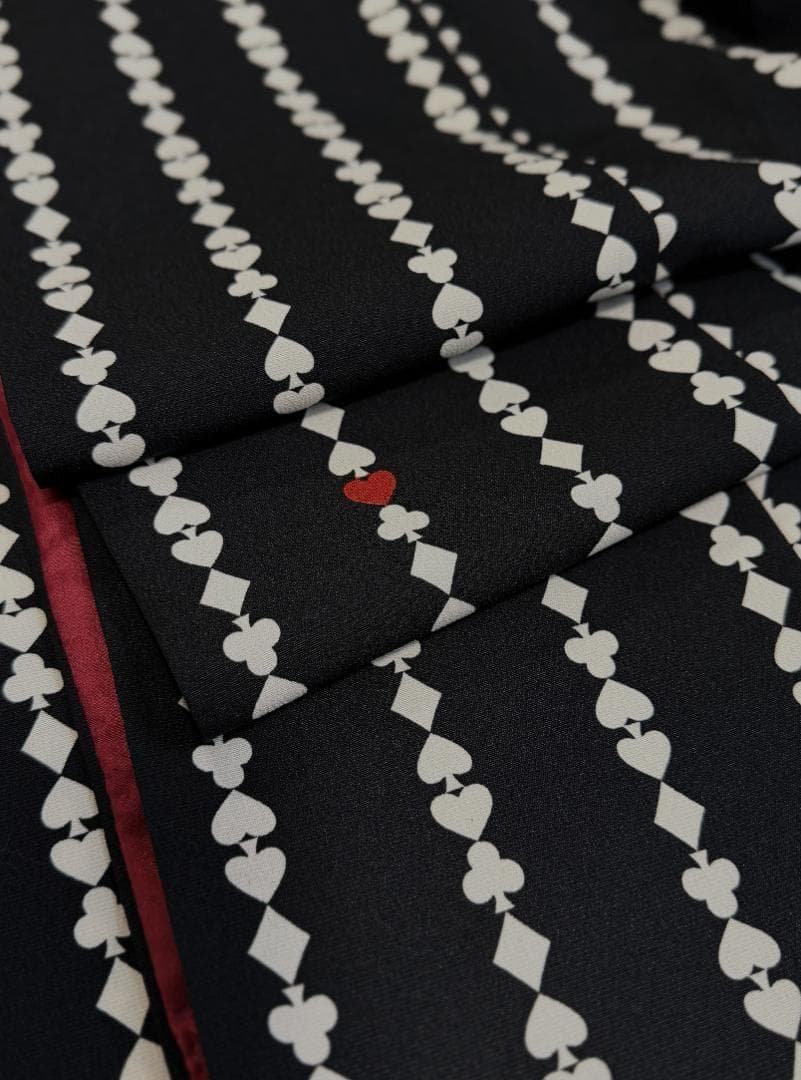 着物12 ふりふ いろはトランプストライプ柄袷着物 黒 身丈165裄丈