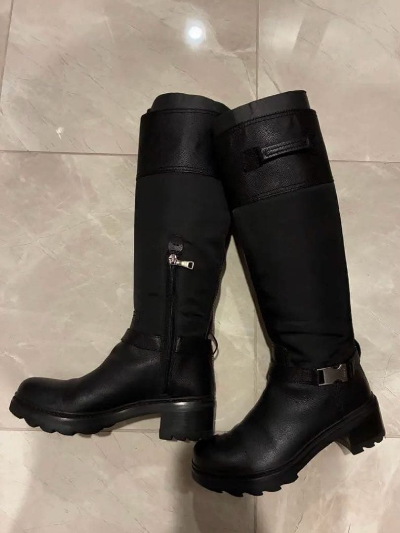 ★yako★PRADA ロングブーツ　23.5 PRADA プラダ ロゴ レザー Re-Nylon リナイロン Boots ブーツ (PRADA
