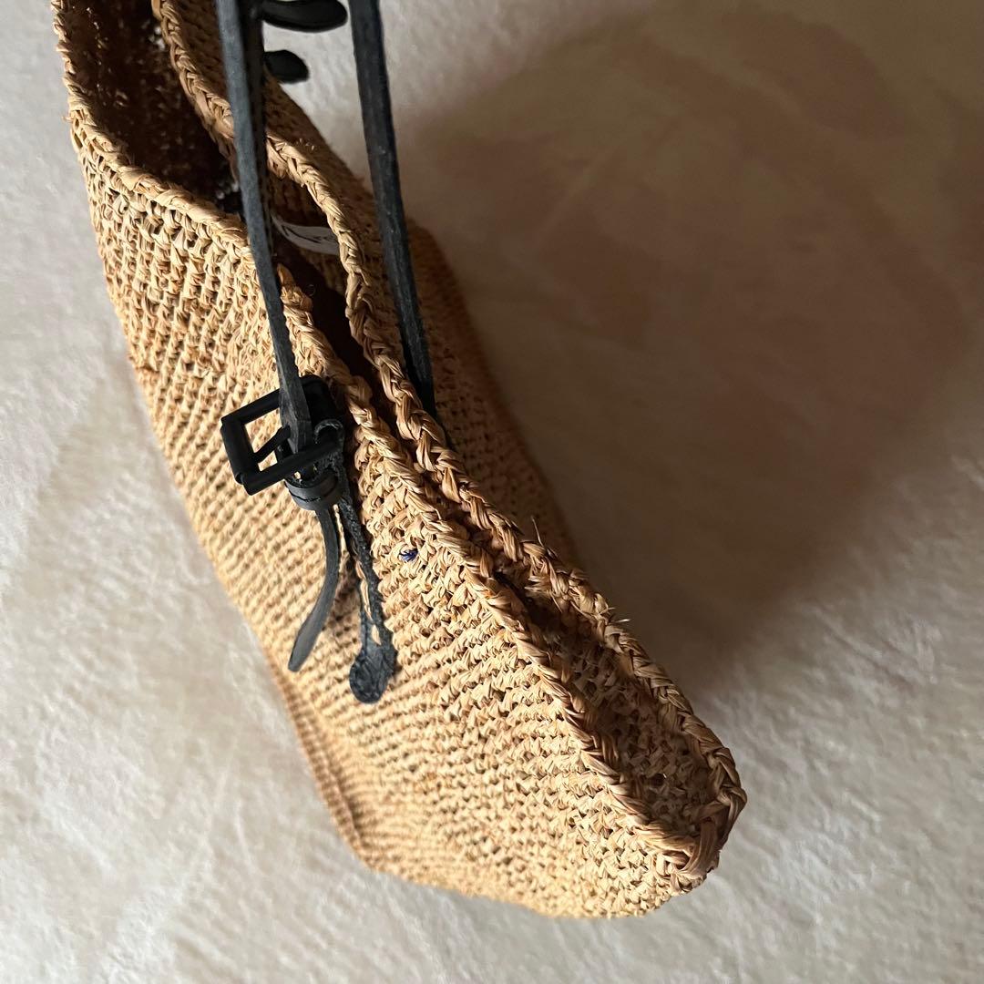 美品希少⭐︎サンアルシデ 持ち手レザーベルト ラフィアトートバッグ