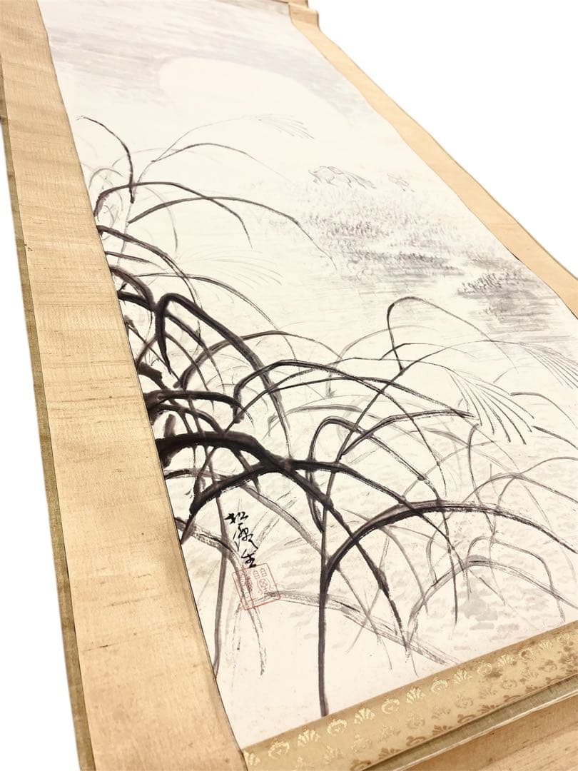 松村松僊 松村松僊 肉筆！掛軸 真作 水墨画 月と牛と農夫