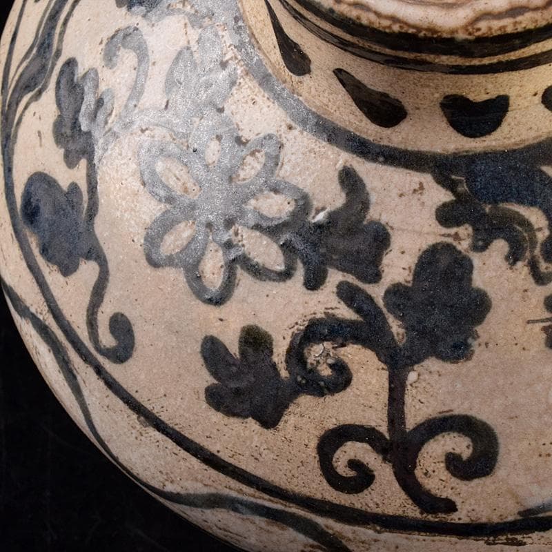 中国 磁州窯 鉄絵 花文壺 花瓶 C 6922