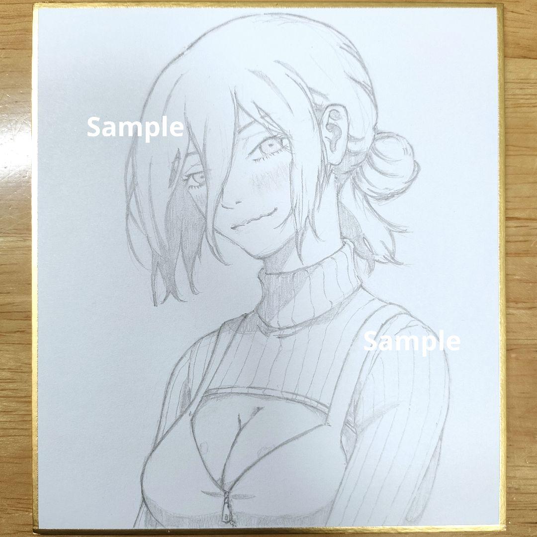 K様専用 チェンソーマン レゼ 手描き鉛筆 アナログイラスト 色紙