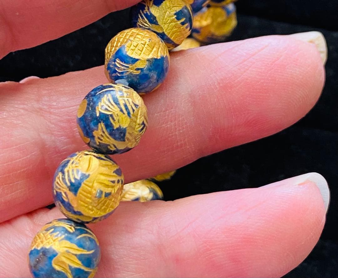 《お正月SALE》ラピスラズリ・ブレスレット10㎜玉《金彫・五爪龍》