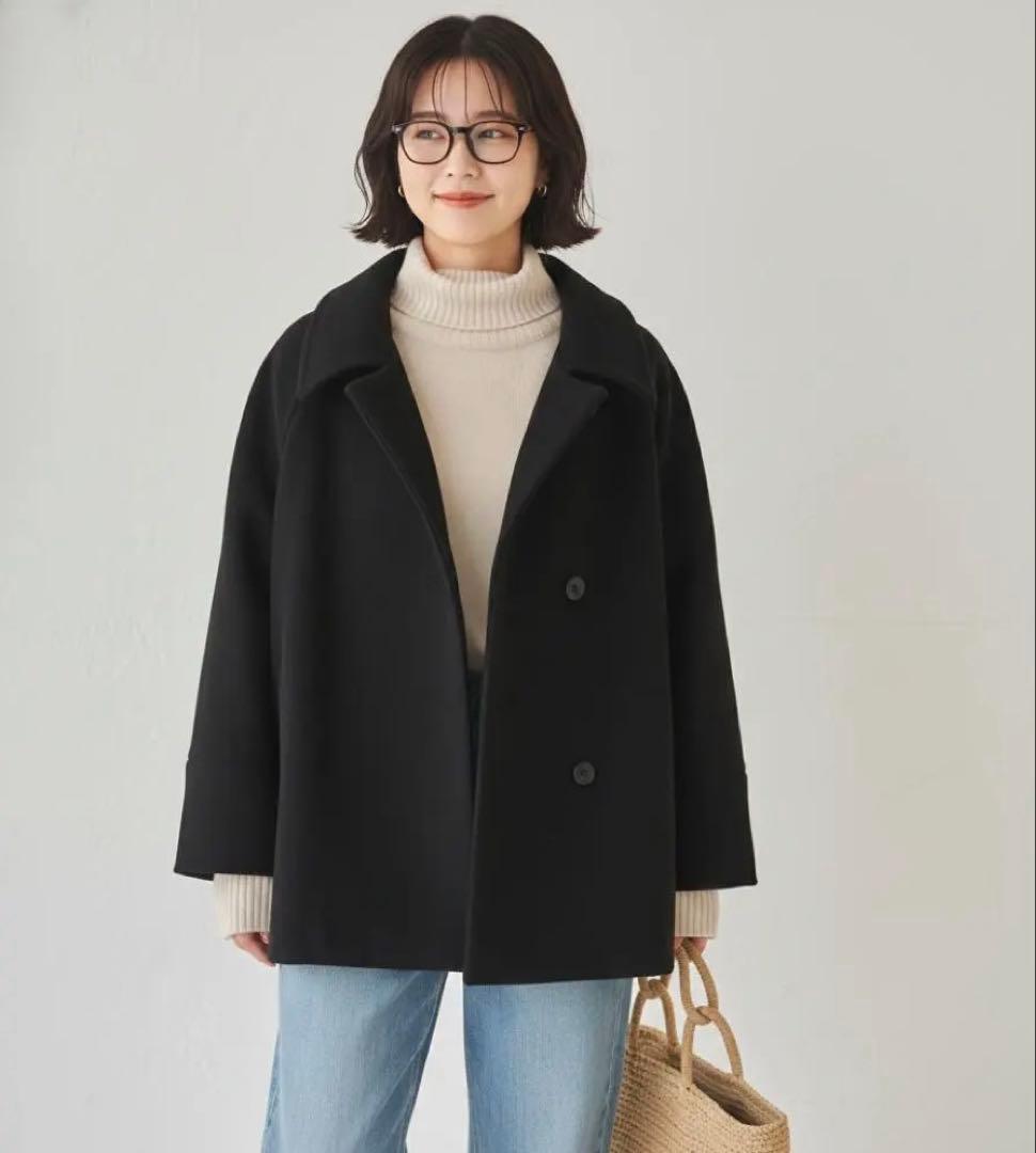 美品・完売品✨スピックアンドスパン　W/Nyモッサステンカラーショートコート スピックアンドスパン W/Nyモッサステンカラーショートコート ベージュ