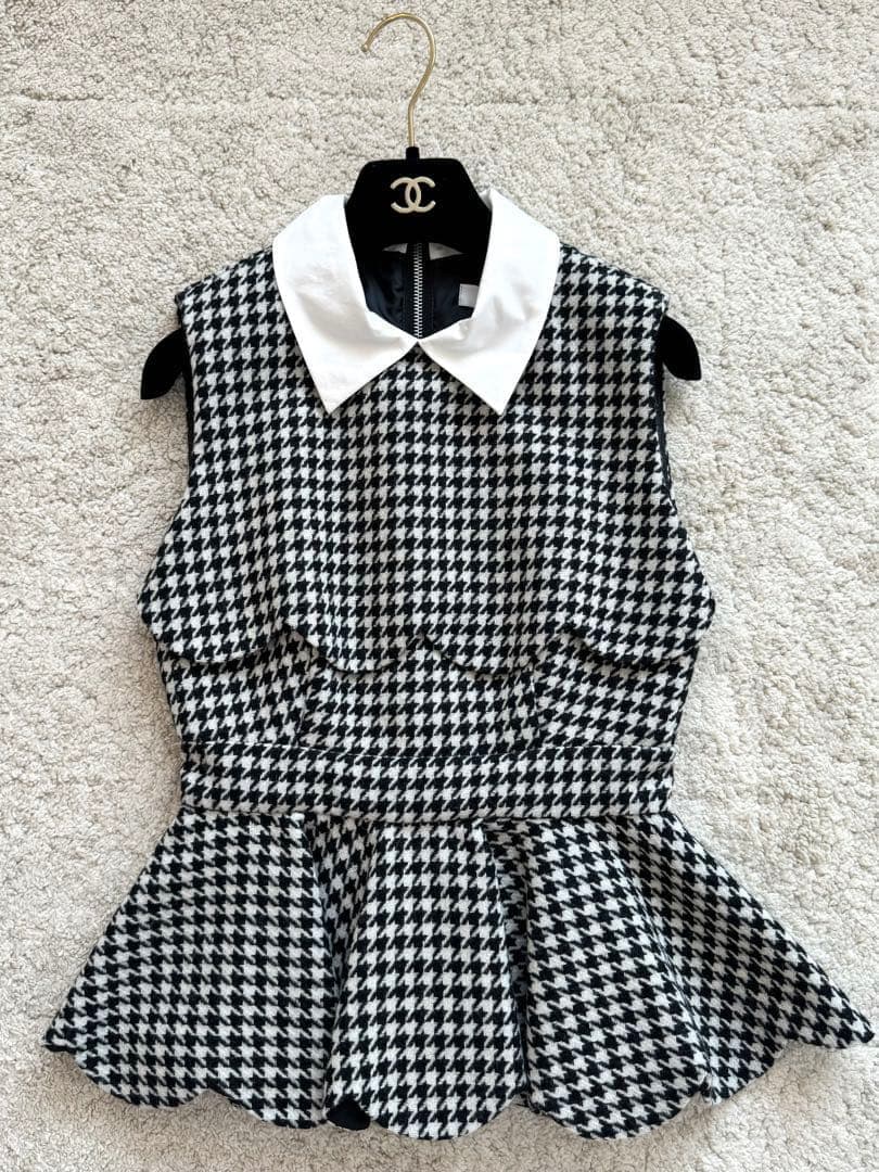 専用 sheller 千鳥柄　ペプラム　トップス 千鳥柄配色ペプラムトップス[ta159] - メルカリ