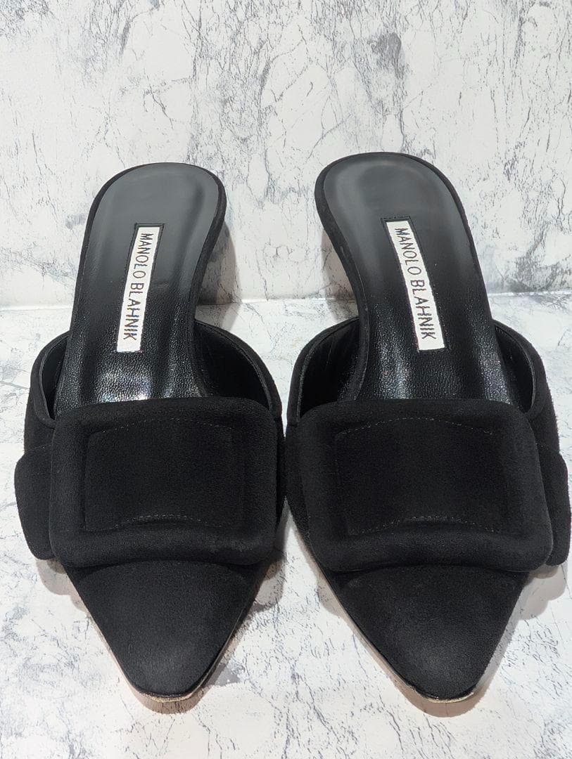 美品✨️ マノロブラニク メイセール ミュール 黒 スエード スクエア