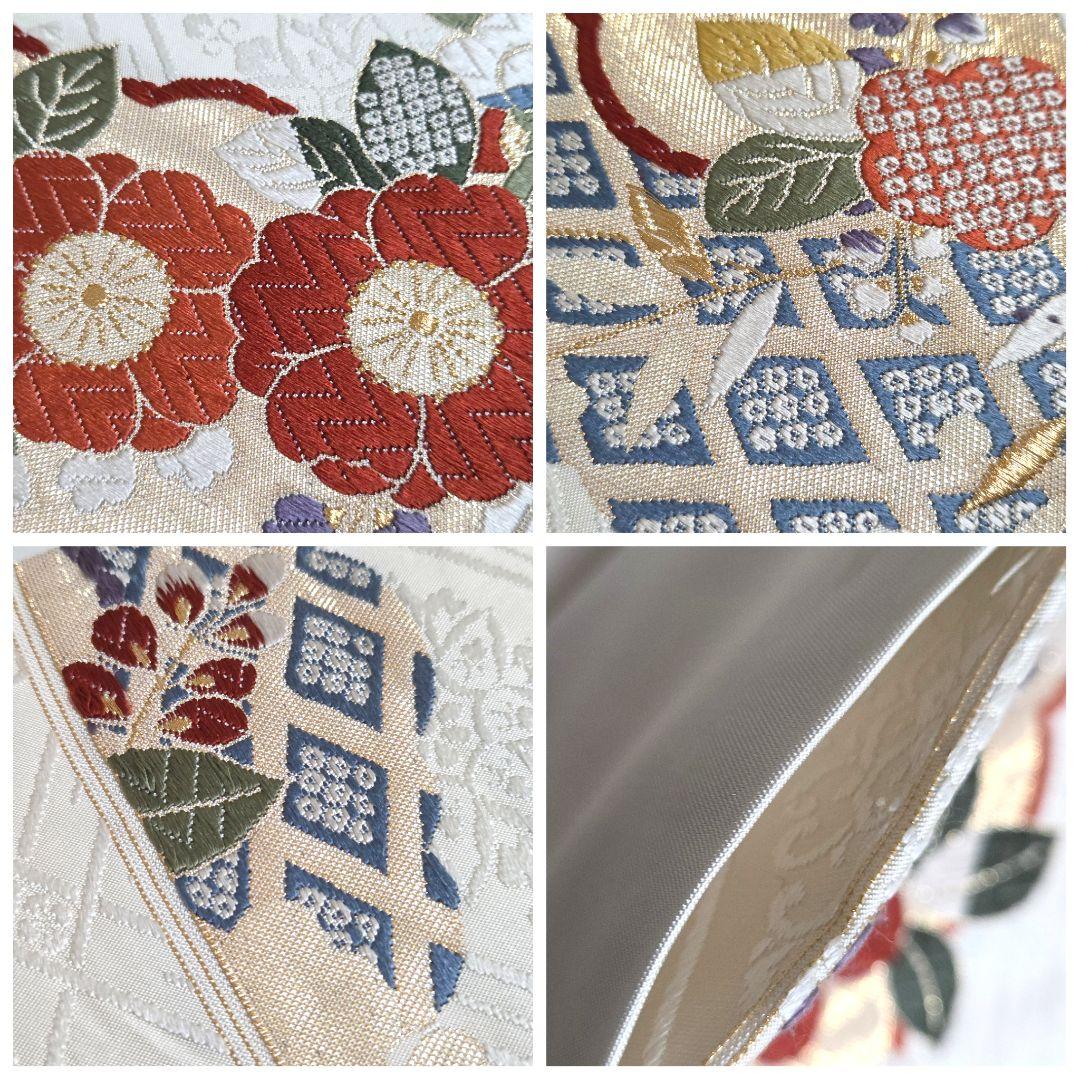 A◇着物くつろぎ 雲に辻が花 金糸 白 梅 花菱 六通 正絹 フォーマルな