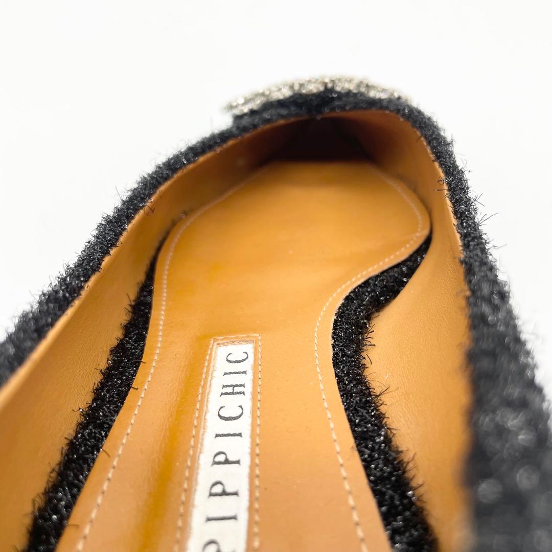 PIPPICHIC ピッピシック フラットシューズ ビジュー 黒 24.0cm