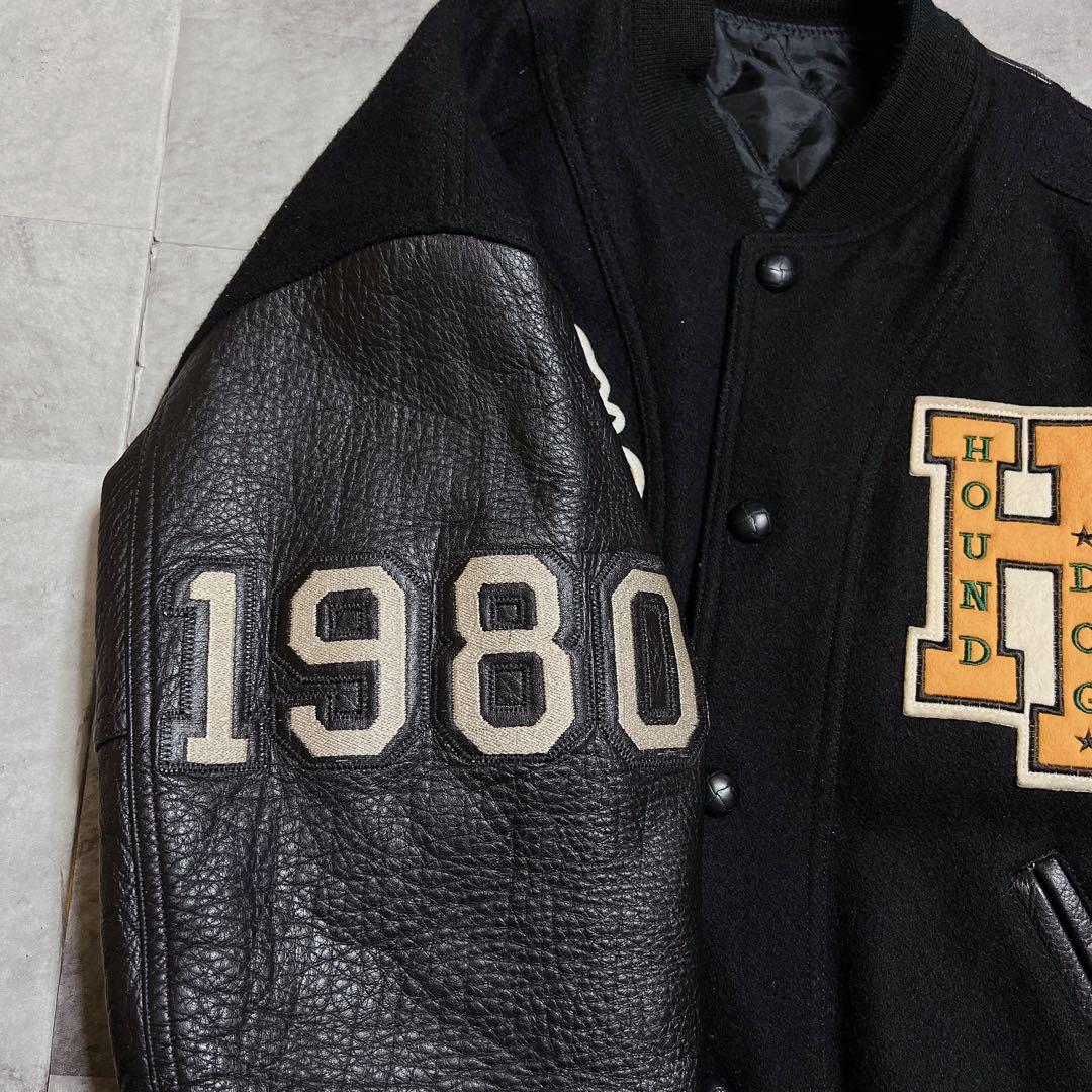 激レア！限定HOUND DOGハウンドドッグ レザースタジャン ワッペン 刺繍