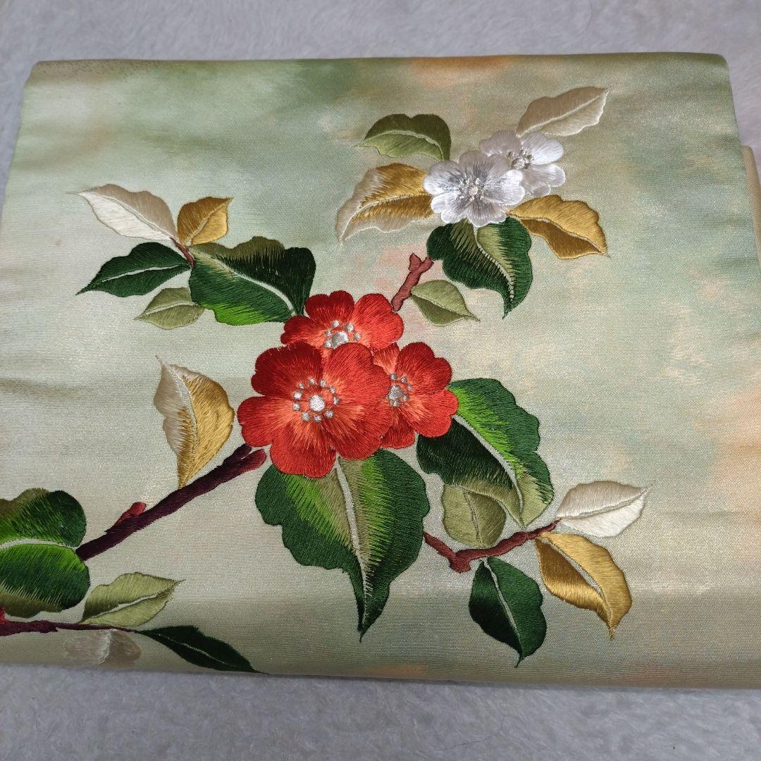 名古屋帯 花柄刺繍 赤と白 - メルカリ