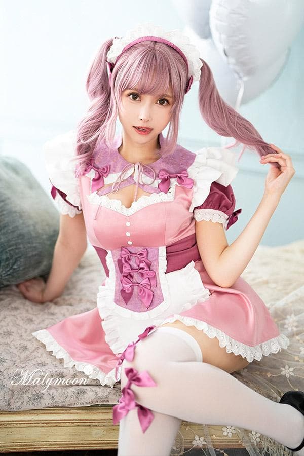 ローズピンクメイドコスプレ4点セット Malymoon/マリームーン S9729
