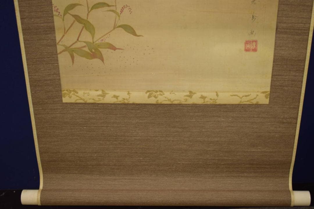 真作/貴道春鳳/敬太朗/萩に鶉図/ウズラ図/布袋屋掛軸HI-760 - メルカリ