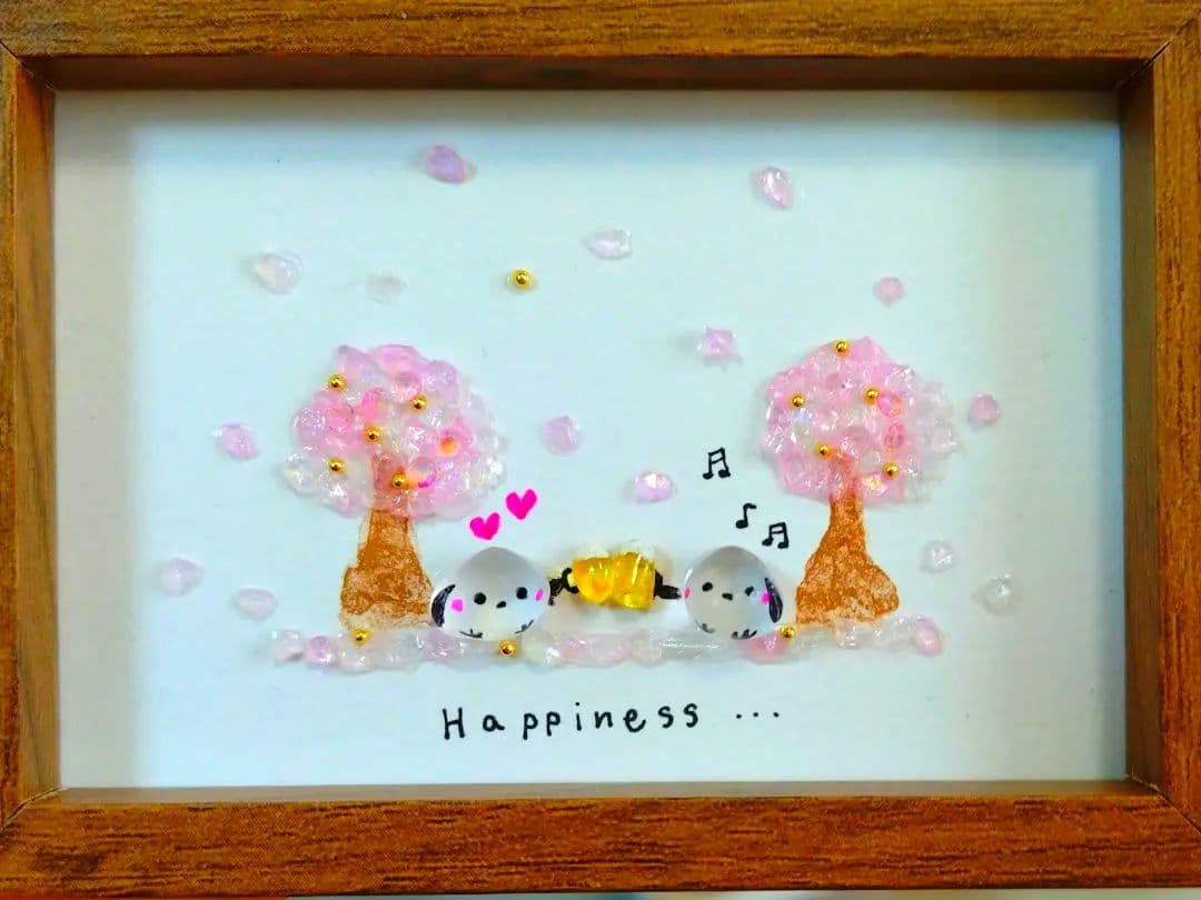 桜 春 乾杯 シマエナガ ガラス シーグラスアート - メルカリ