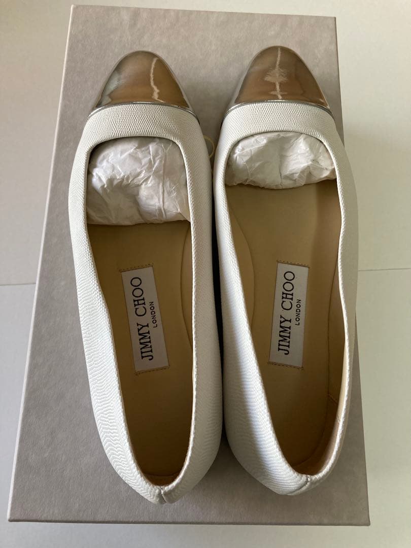 ジミーチュウ　WATSON FLAT サイズ35 1/2 Bing Pump Flat | Latte/シルバー グリッターレザー・フラットシューズ