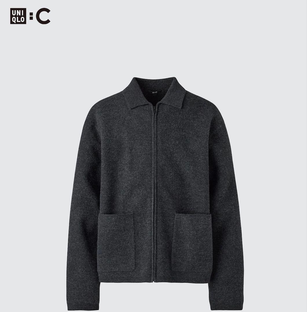 UNIQLO：C ニットフルジップジャケット ブラウン - メルカリ