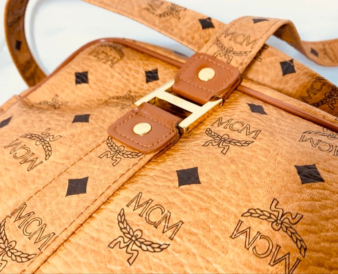 MCM ロゴプリント トートバッグ ベージュ ショルダーバック