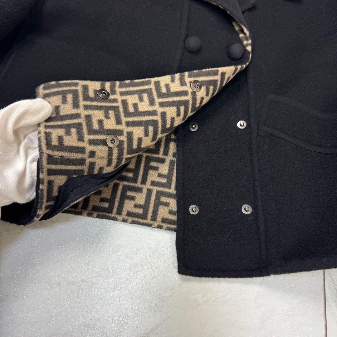 極美品 フェンディ ダブルフェイス ショートコート ウール ズッカ 黒