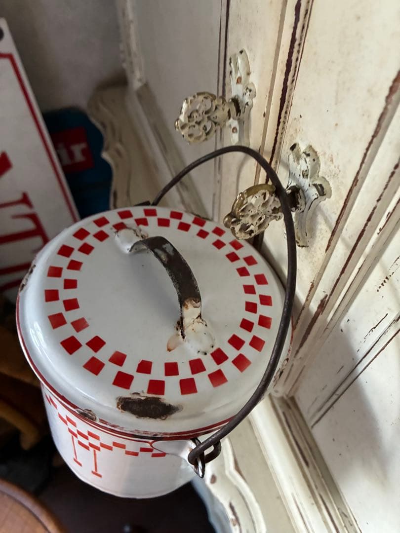 フランス アンティーク ホーロー ストッカー キャニスター ダミエ 市松