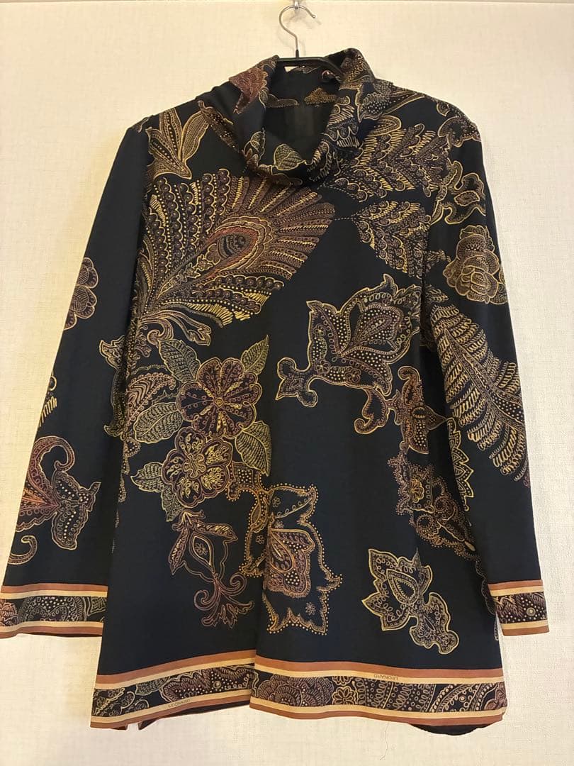 LEONARD 長袖ブラウス シルク40% ウール60% 美品✨レオナール❤️シルク ウール カットソー 袖ブラウス 袖口金