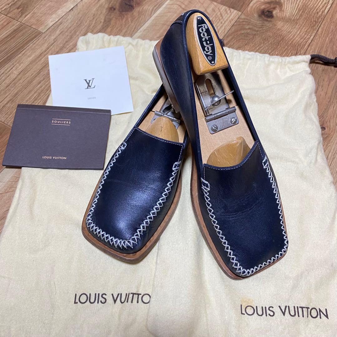 LOUIS VUITTON スクエアローファー　23cm ルイヴィトン】LV チェッカー ライン ローファー (Louis Vuitton