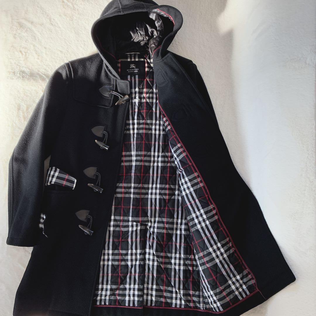 Burberry Black Label ダッフル L カシミヤ混 ノバチェック 美品 BURBERRY BLACK LABEL ダッフルコート チェック 赤 バーバリー