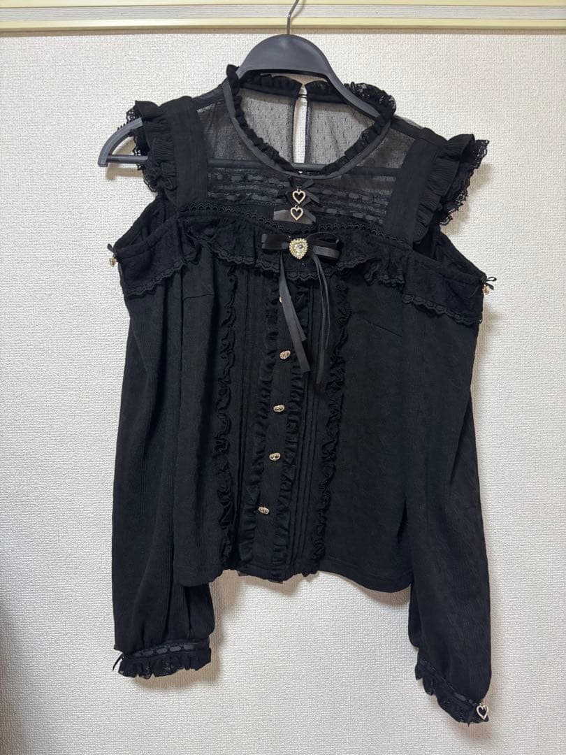 LIZLISA 肩あきダブルストラップトップス ブラック ファッション