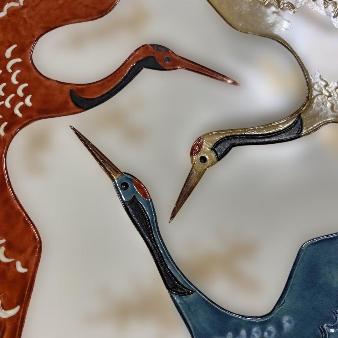 色絵三鶴 額皿 螢窯 中村翠恒氏作 34㎝ 共箱