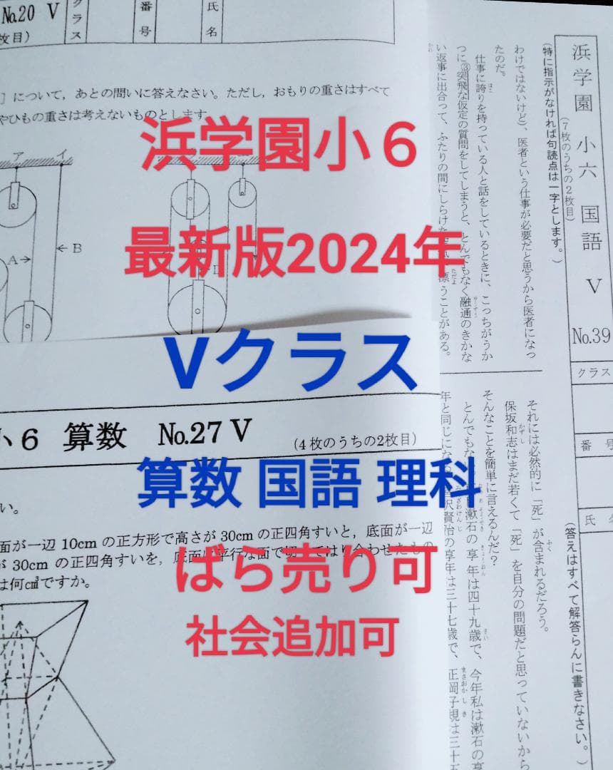 【2024年版】浜学園小6　Ｖクラス　３科目１年分　復習テスト 2026年最新】浜学園 小6 復習テスト 2024の人気アイテム - メルカリ