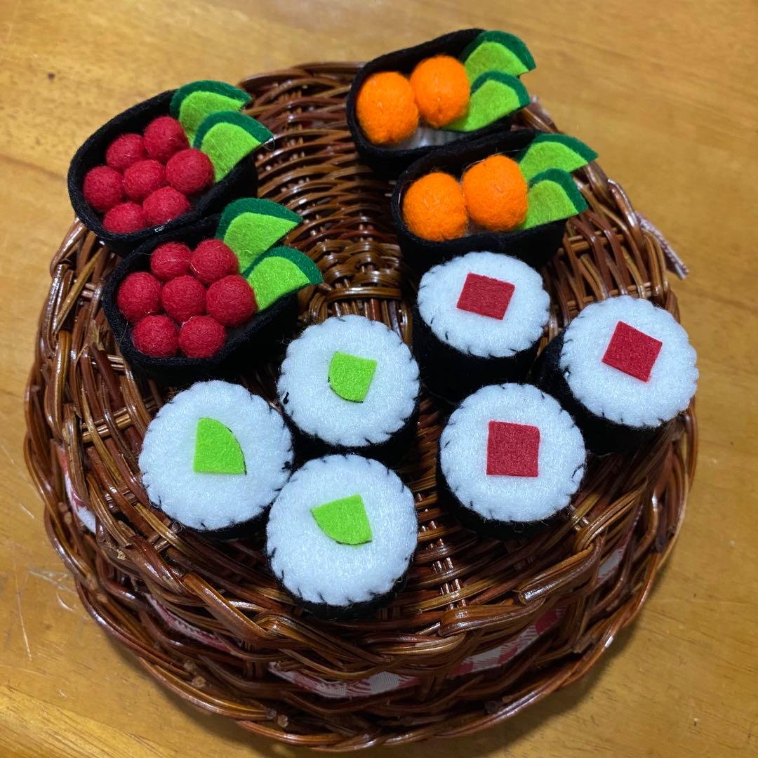 フェルトままごと お寿司セット ハンドメイド 布おもちゃ お店屋さん