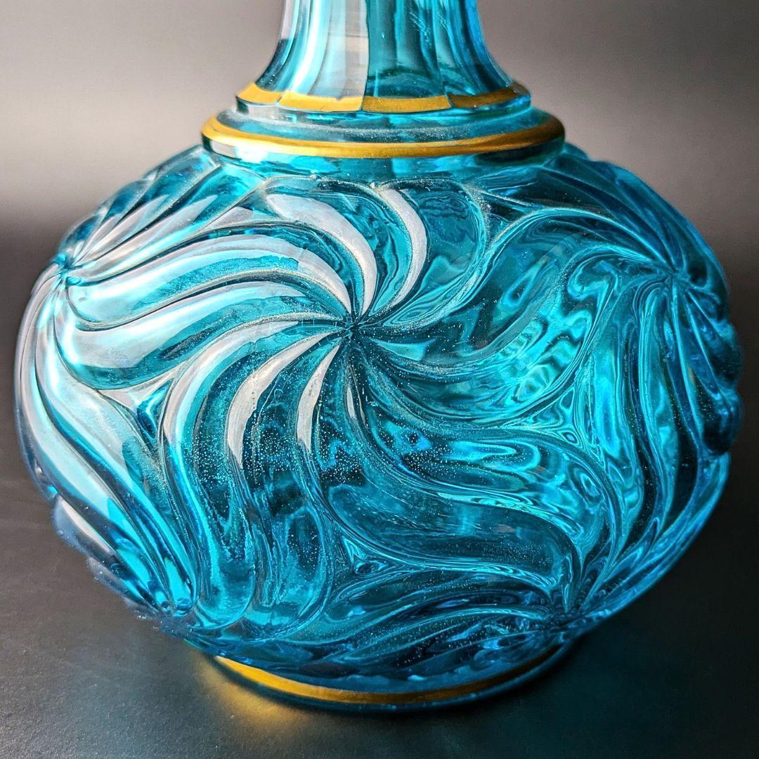 心奪われる鮮烈さ☆オールドバカラ ロザース 26㎝カラフェ 金彩 ブルー