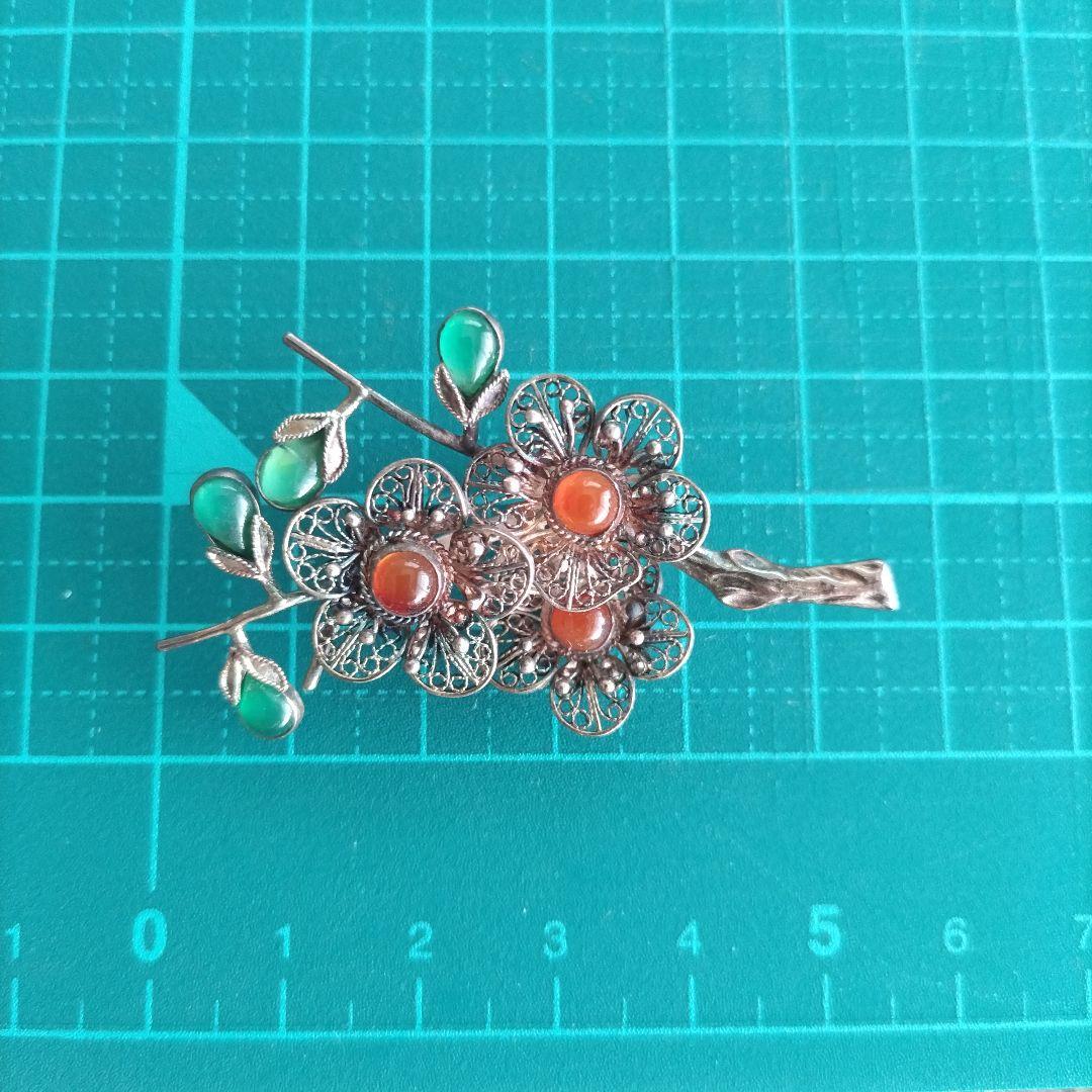 梅 銀線細工 ブローチ SILVER ヴィンテージ フィリグリー 中国古玩