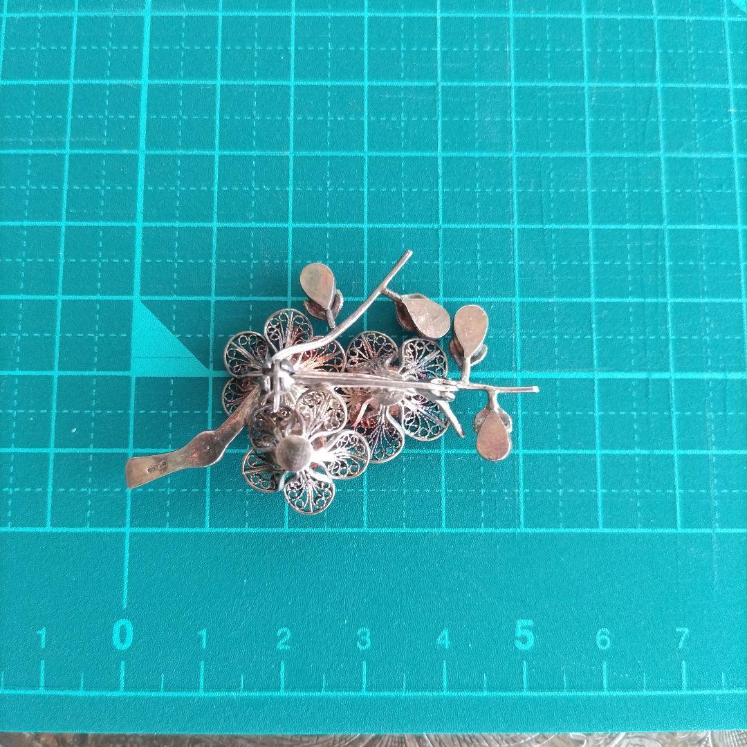 梅 銀線細工 ブローチ SILVER ヴィンテージ フィリグリー 中国古玩 簪