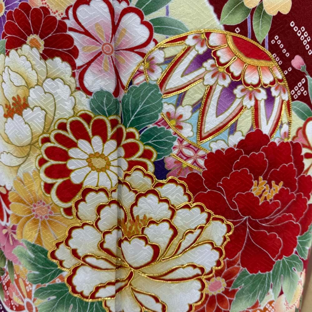 振袖 正絹 赤 黄色 古典花柄 裄68.8㎝ 成人式 中古 c-80 - メルカリ