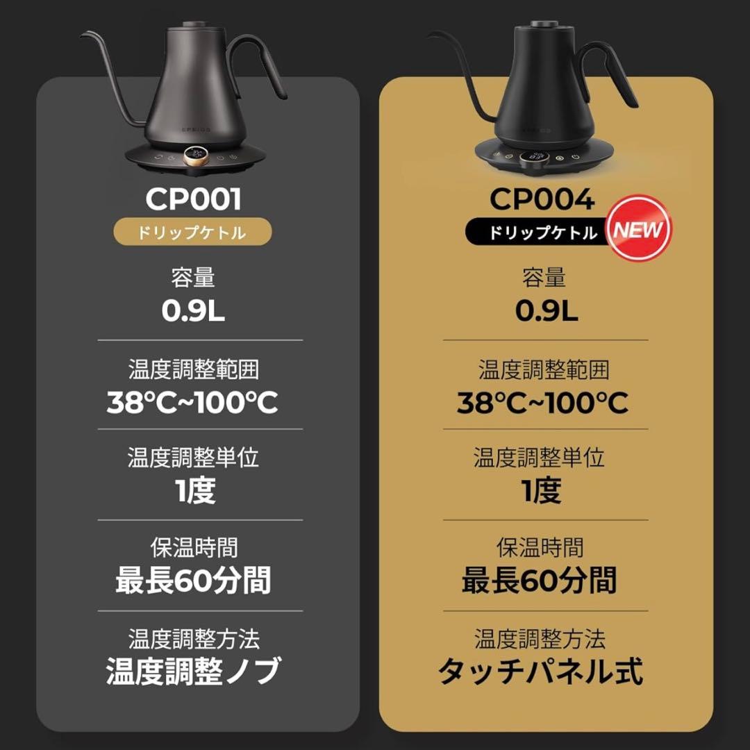 最新 Epeios（エペイオス）電気ケトル 0.9L｜1℃単位の温度調整ケトル